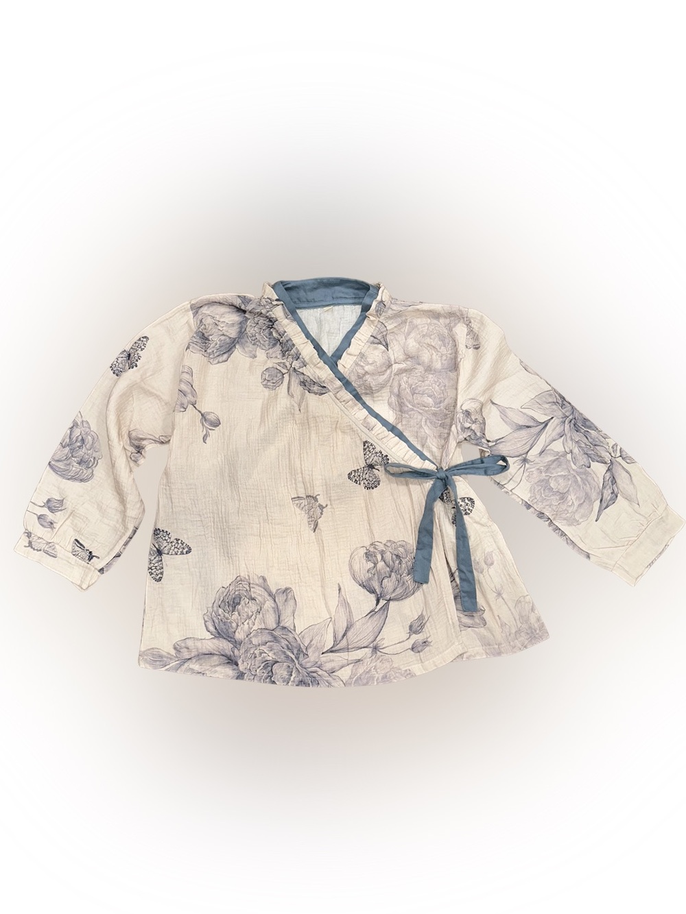 NWOT Women’s Kimono Style Top Floral Gauze Material Cream & Blue Size XL
